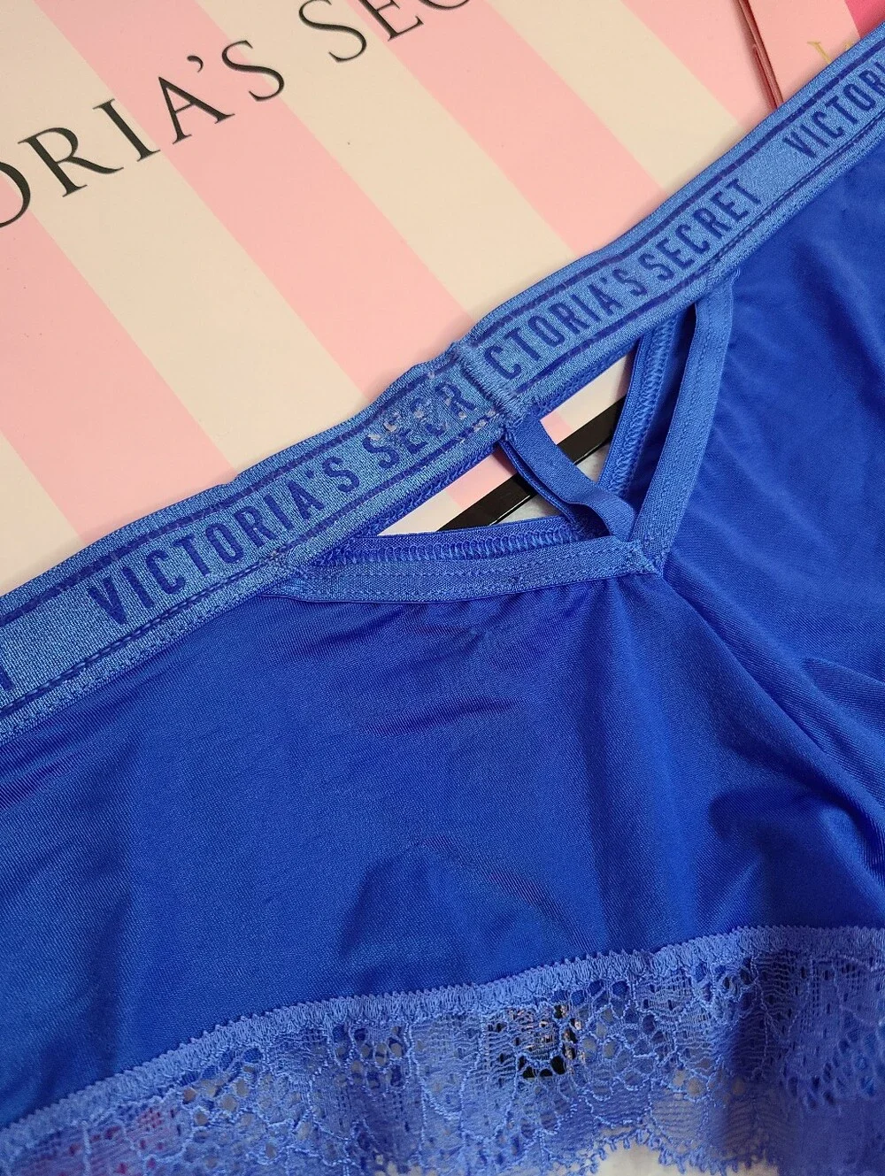 Retired Victoria's Secret Silky Satin Lace Logo Band Cut-out Cheeky Panty Sz M